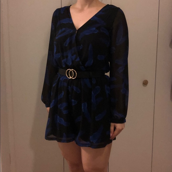 Black romper with blue feather print - Picture 6 of 6